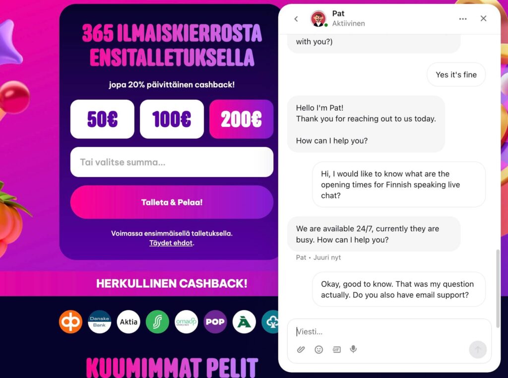 Keskustelu Berriez Casinon live chatissa