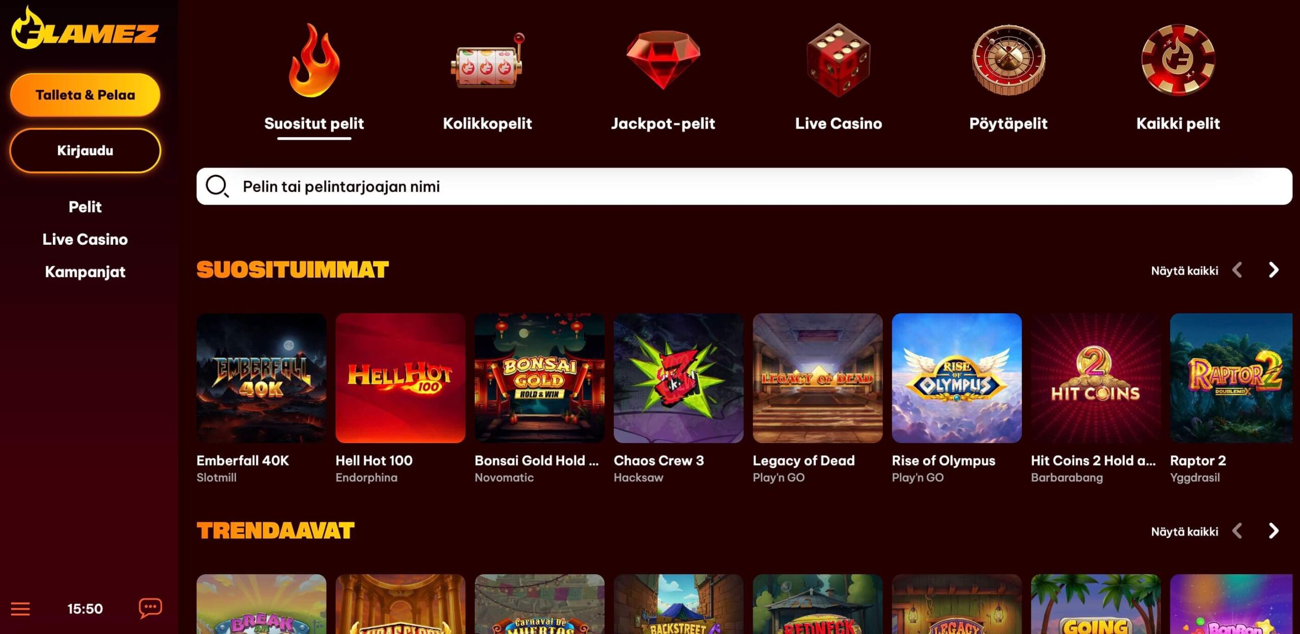 Flamez Casinon peliaula ja kolikkopelit