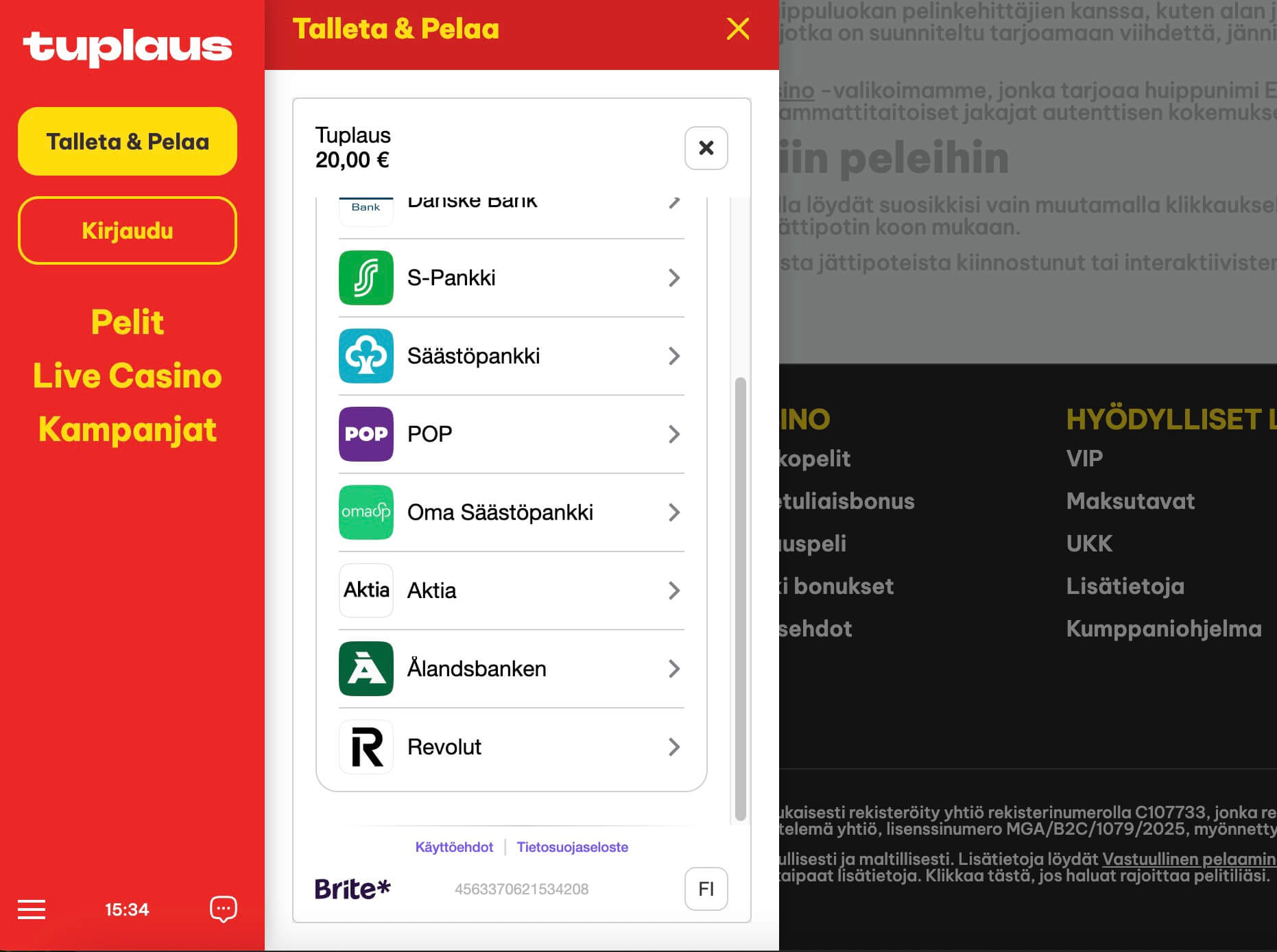 Tuplaus Casino talletus verkkopankista