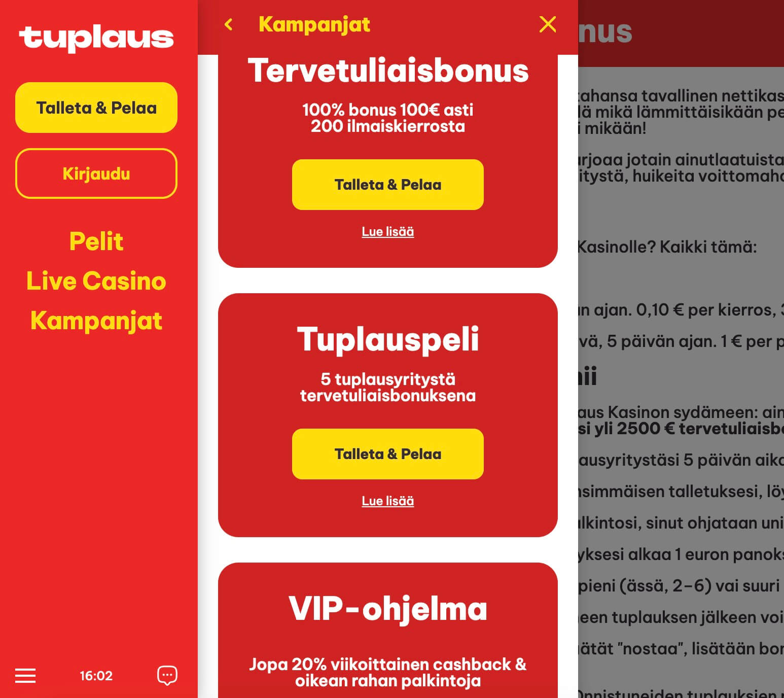 Tuplaus Kasinon bonukset ja kampanjat