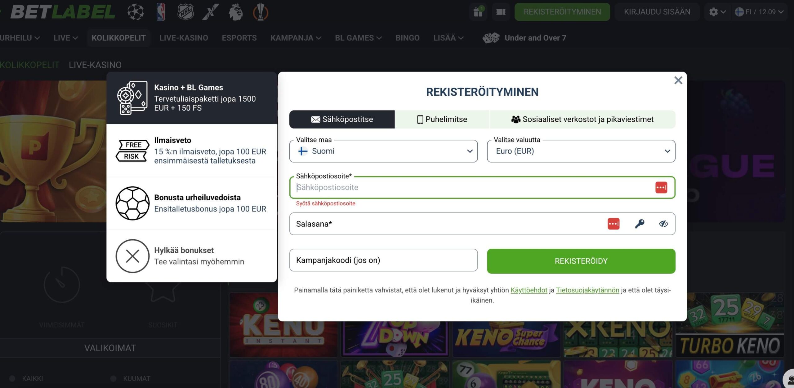 Rekisteröityminen BetLabel Casinolle