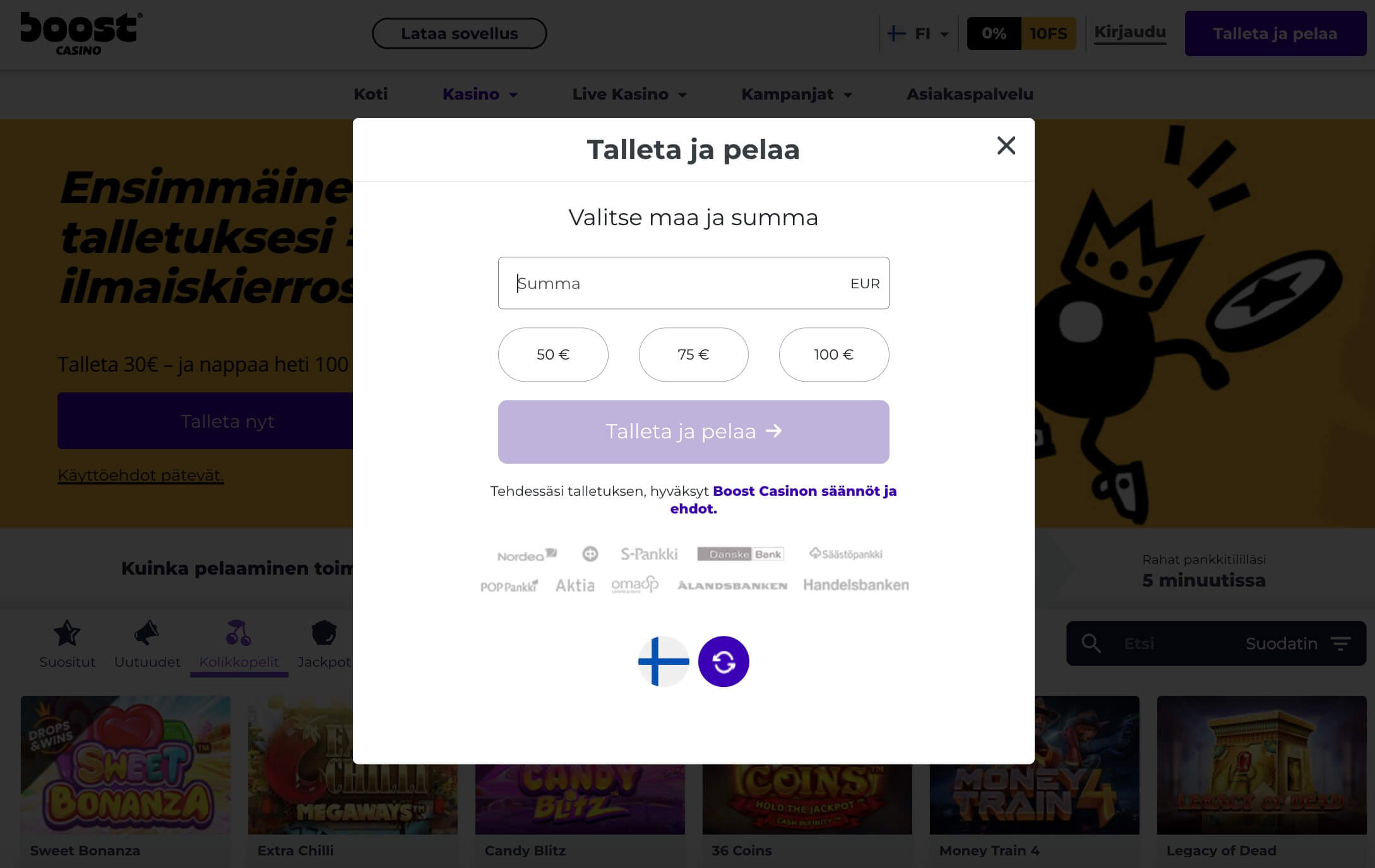 Talletus Boost Casinolle Zimplerillä