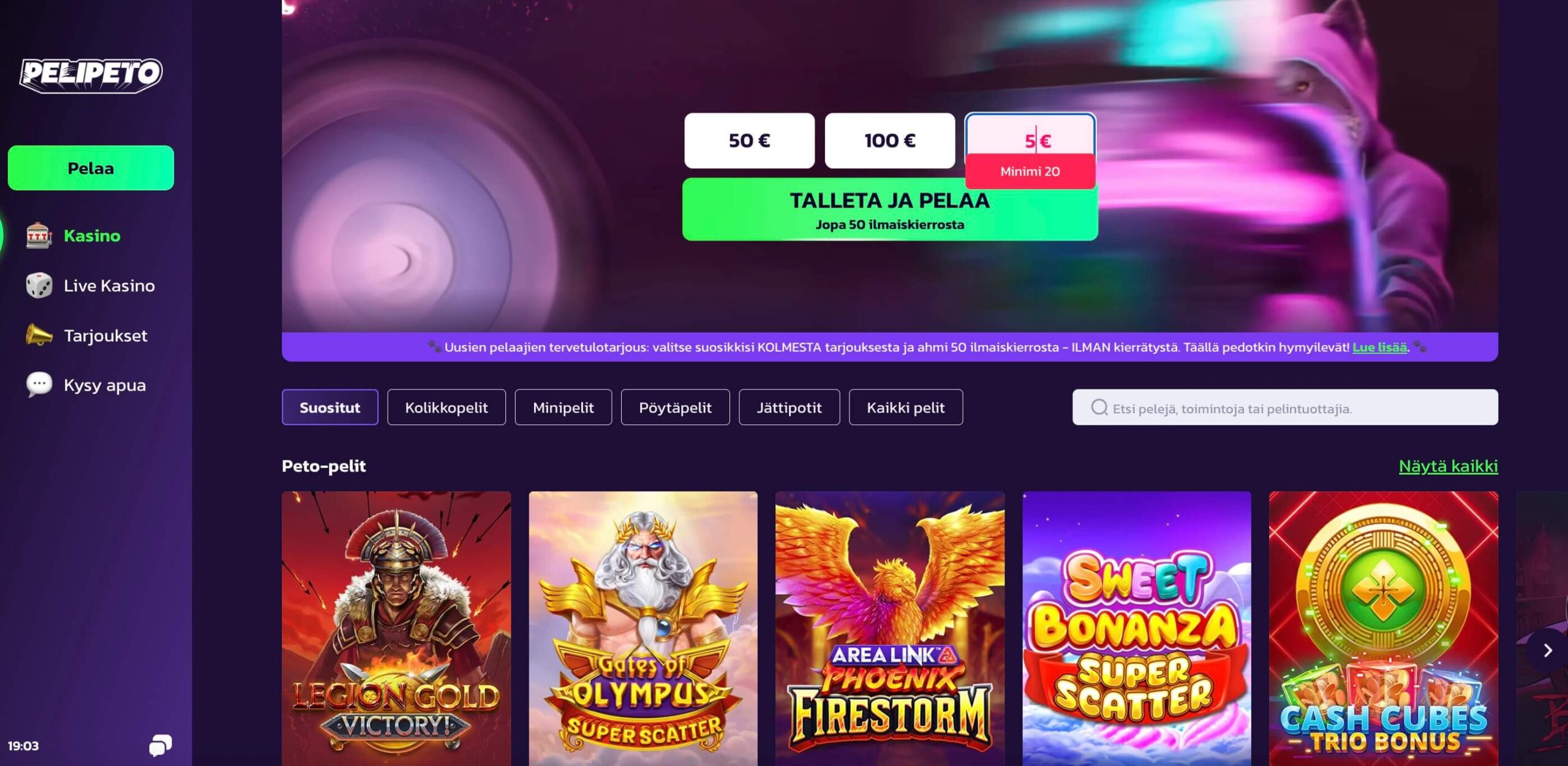 Pelipeto Casinon etusivu