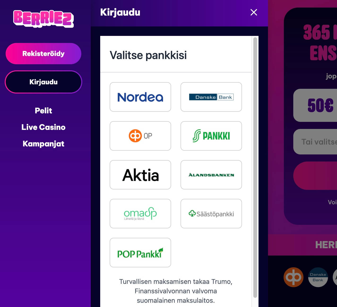 Trumo tekee yhteistyötä lähes kaikkien suomalaisten pankkien kanssa, kuten Nordea, DanskeBank ja OP