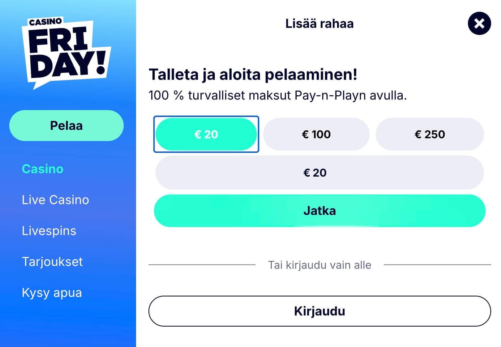 Talletuslomake Zimpler Casinolla