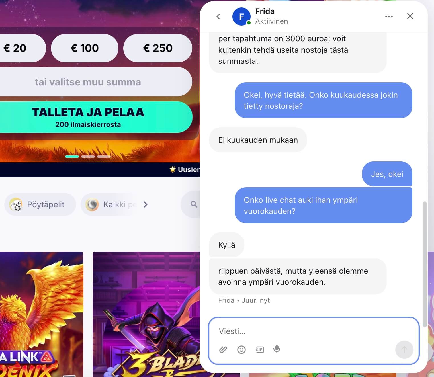 Keskustelu Casino Friday live chatissa