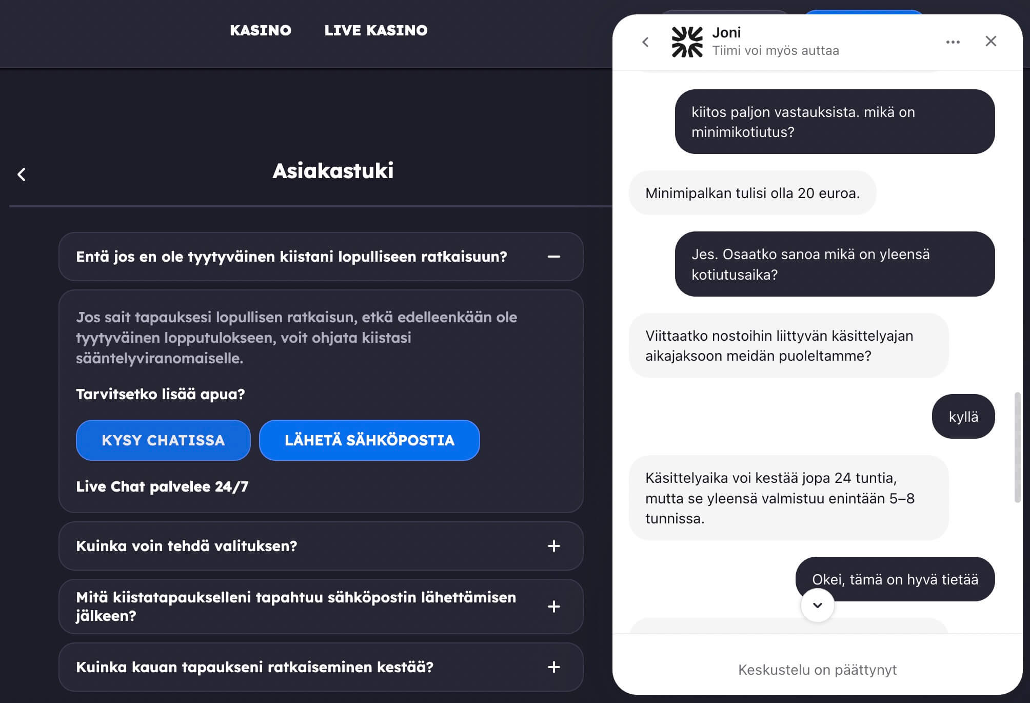 Panosta Casinon asiakaspalvelu