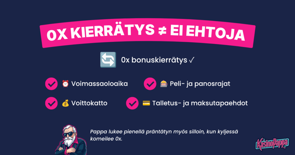 0x kierrätys ei tarkoita bonusta ilman ehtoja – tarkista voittokatto, aikarajat ja muut bonusehdot